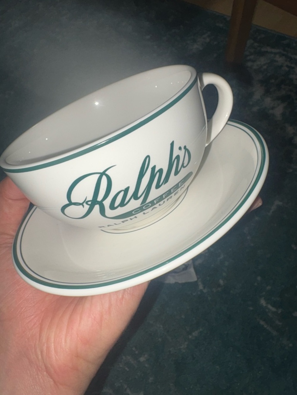 Ralph Lauren White and Green Coffee Cup and Saucer